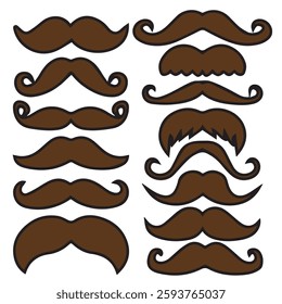 Set of hipster mustache icon brown vector on white background