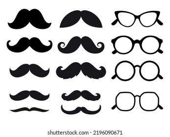 Set of Hipster Mustache icon and retro Glasses. Vintage Silhouette of a symbol for party, holiday on a white background. 
Vector illustration of a men's accessory.
