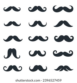 Conjunto de bigotes hipster. El bigote negro y plano aislado. Ilustración del vector