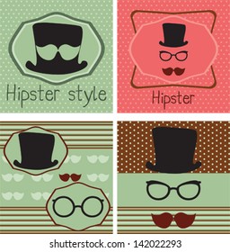 set of hipster nerd illustration and background pattern