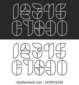 A set hipster numbers monogram linear geometric shapes minimalist style, math symbols 1, 2, 3, 4, 5, 6, 7, 8, 9, 0