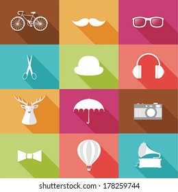 Set of Hipster objects. Vector illustration.