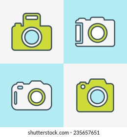 Set of Hipster photo camera line icons 