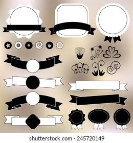 set of hipster retro ribbons and labels, black and white