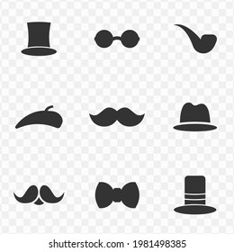 Set of hipster simple vector icons in dark color and transparent background(png). Vector illustration.