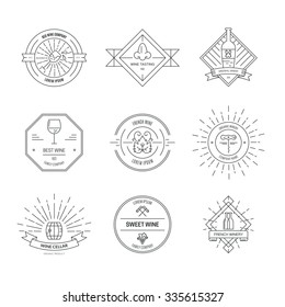 Set of hipster style logos and labels for wine and winery. Set of design elements for vineyard. Vector vintage design.