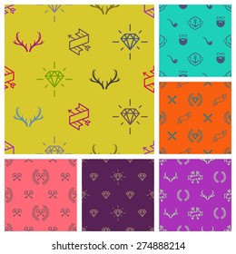 Set of hipster style seamless background. vector illustration