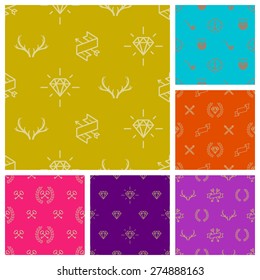 Set of hipster style seamless vector background
