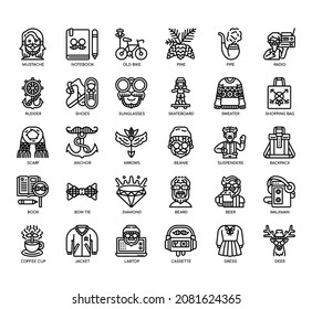 Set of Hipster thin line icons for any web and app project. 