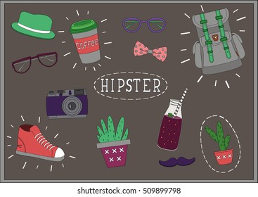 set hipster things on the blackboard in chalk 