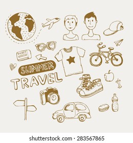 set for hipster travel vector hand drawn icons