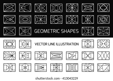 Set of hipster vector geometric shapes. Rectangle abstract. Shapes made using line, triangles, rectangle, and other polygons. You can use it for icons, logos or different design product. 