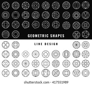 Set of hipster vector geometric shapes. Circular abstract. Shapes made using line, triangles, circles, and other polygons. You can use it for design icons, logos.