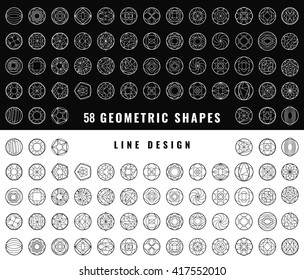 Set of hipster vector geometric shapes. Circular abstract. Shapes made using line, triangles, circles, and other polygons. You can use it for design icons, logos.