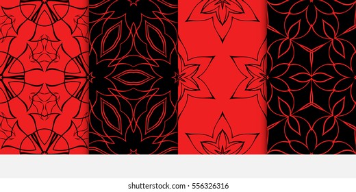 set of hipster vector seamless pattern with abstract floral and leave style. blue, red color.