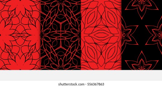 set of hipster vector seamless pattern with abstract floral and leave style. blue, red color.
