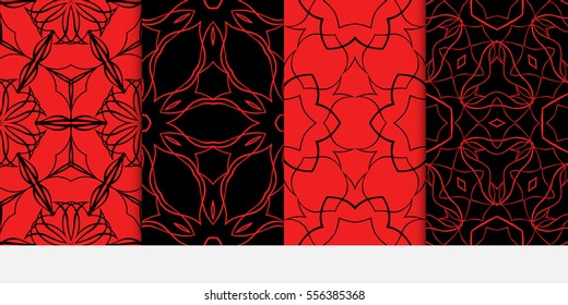 set of hipster vector seamless pattern with abstract floral and leave style. blue, red color.