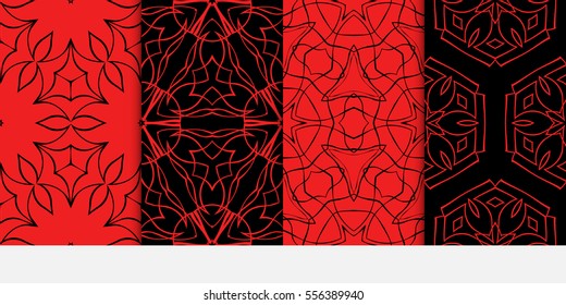 set of hipster vector seamless pattern with abstract floral and leave style. blue, red color.