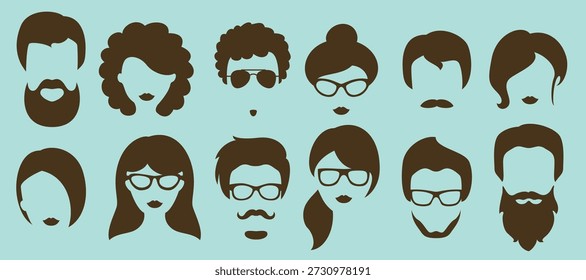 conjunto de silhuetas vetoriais hipster ilustração