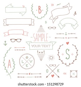 Set of hipster vintage design elements