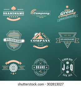 Set of Hipster Vintage Labels, Logotypes, Badges. Thin Line Design Templates on Blurred Background