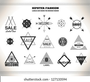 Set of hipster vintage line flat retro labels, stamps, signs, marks and calligraphy, text and stickers