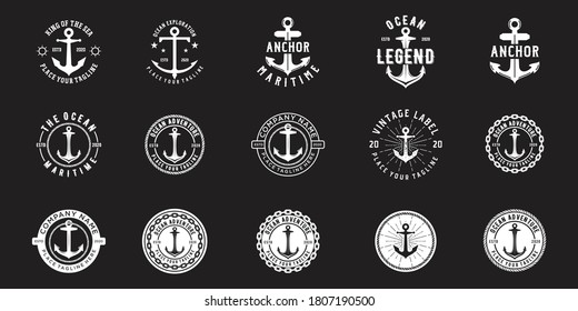 Set of Hipster Vintage Retro Anchor Rope Boat Ship Marine Navy Nautical Logo Design Vector