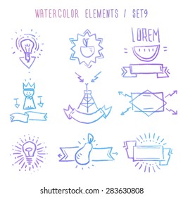 Set of hipster vintage retro labels and logo. Hand draw elements.