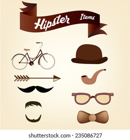 a set of hipsters related objects on a colored background