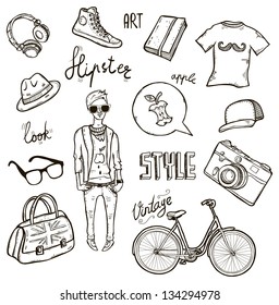 Set of hipster's style elements