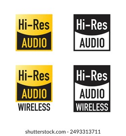 A set of Hi-Res audio icons, symbols for high-resolution audio, various file formats, and audio devices.