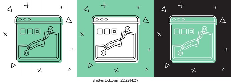 Set Histogram graph photography icon isolated on white and green, black background.  Vector