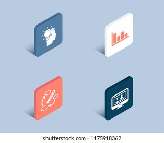 Set of Histogram, Idea and Keywords icons. Online video sign. Economic trend, Professional job, Marketing strategy. Video exam.  3d isometric buttons. Flat design concept. Vector
