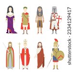 set of historical person - flat vector illustration isolated on white background.