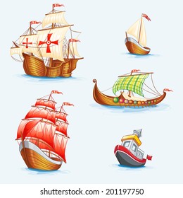 Set of historical ships