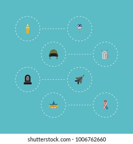 Set of history icons flat style symbols with candle, army tag, american ribbon icons for your web mobile app logo design.