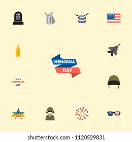 Set of history icons flat style symbols with army tag, drum, candle icons for your web mobile app logo design.