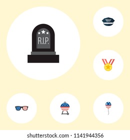 Set of history icons flat style symbols with grave, medal, balloon and other icons for your web mobile app logo design.