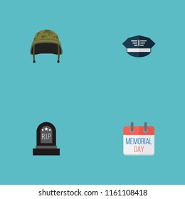 Set of history icons flat style symbols with grave, headgear, calendar and other icons for your web mobile app logo design.