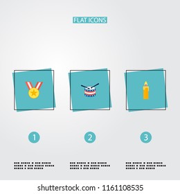 Set of history icons flat style symbols with candle, medal, drum icons for your web mobile app logo design.