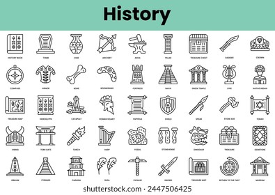 Set of history icons. Linear style icon bundle. Vector Illustration