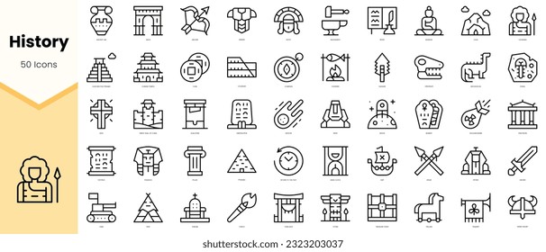 Set of history Icons. Simple line art style icons pack. Vector illustration