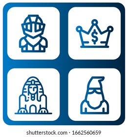 Set of history icons. Such as Knight, Crown, Great sphinx of giza, Executioner , history icons