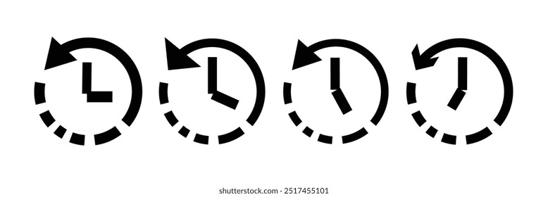 Conjunto de iconos de historia. Hora en el icono inverso. signo de historial de eventos recientes. pictograma de línea de tiempo pasado.