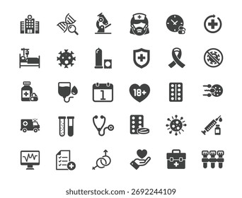 Set of HIV AIDS Icons. Solid icon series