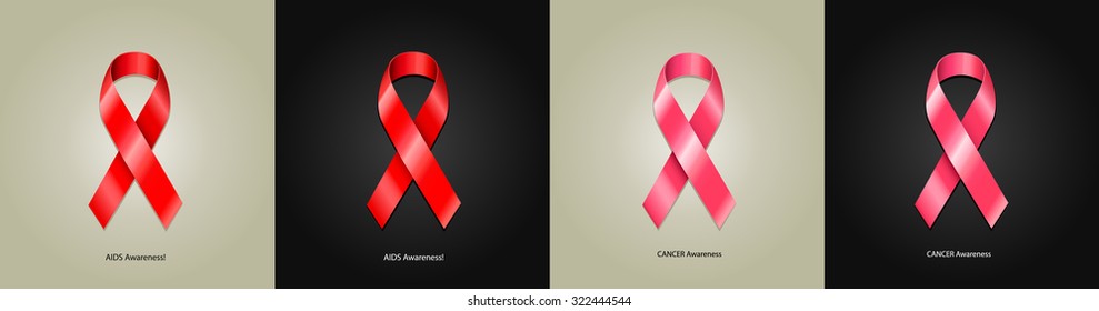 Set of HIV and cancer awareness ribbons vector illustration