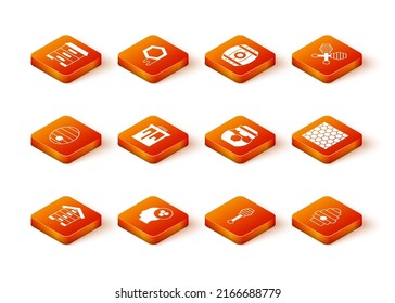 Set Hive for bees, Beekeeper, Honeycomb, dipper stick, Jar of honey,  and  icon. Vector