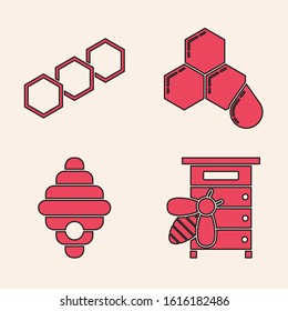 Set Hive for bees, Honeycomb, Honeycomb and Hive for bees icon. Vector