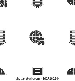 Set Hive for bees, Honeycomb map of the world and bee and Hive for bees on seamless pattern. Vector