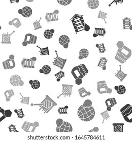 Set Hive for bees, Honeycomb map of the world, Jar of honey and Honey dipper stick with dripping honey on seamless pattern. Vector